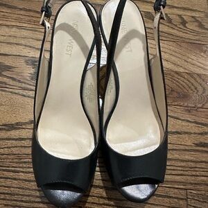 Nine West Black Peep-Toe Slingback Heels